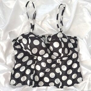 Truth NYC Polka Dot Bustier Top Black White Satin Smocked Back Size 1X